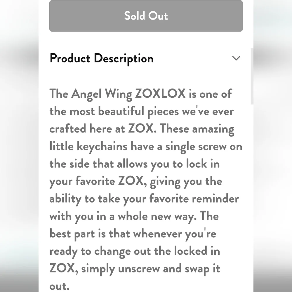ZOX GOLD ANGEL WING ZOXLOX #1396 ADVENT COLLECTIBLE KEYCHAIN FOR ZOX WRISTBAND